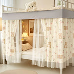 rideau lit superposé ours fleurs tissu texturé effet gaufré semi transparent doux enfantinDecoration tringle