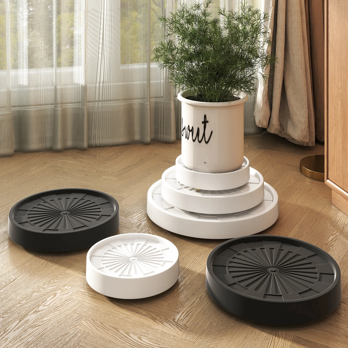 support plante moderne blanc noir rayures antifuite pots fleurs rotation 360 pivotant résistantextérieurintérieur