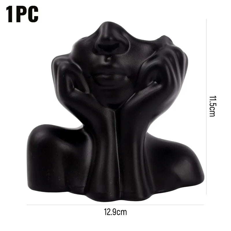 support pinceaux maquillage or argent noir visage stylisé moderne sculpturaliaux pinceaux