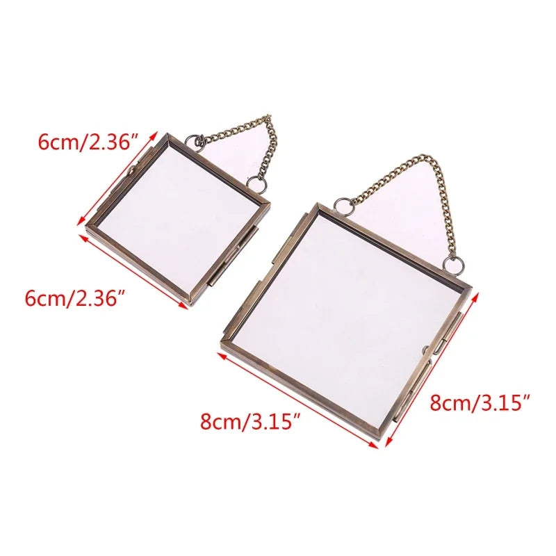 cadre photo suspendu vintage industriel verre transparent chaîne métal doré bronze DIY decoration