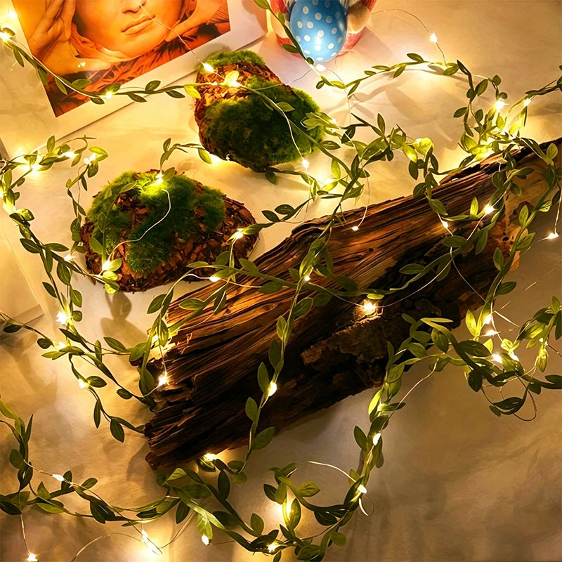 feuilles vertes led guirlande decoration murale boheme 78cm 196cm 393cm 50led 100led festive