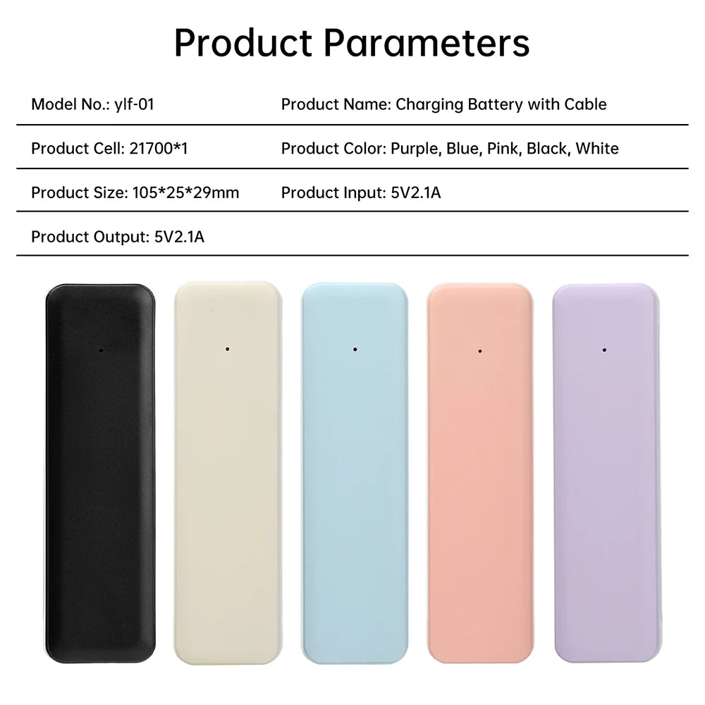 Batterie charge portable boîte stockage violet bleu rose noir blanc moderne compact lanière câble