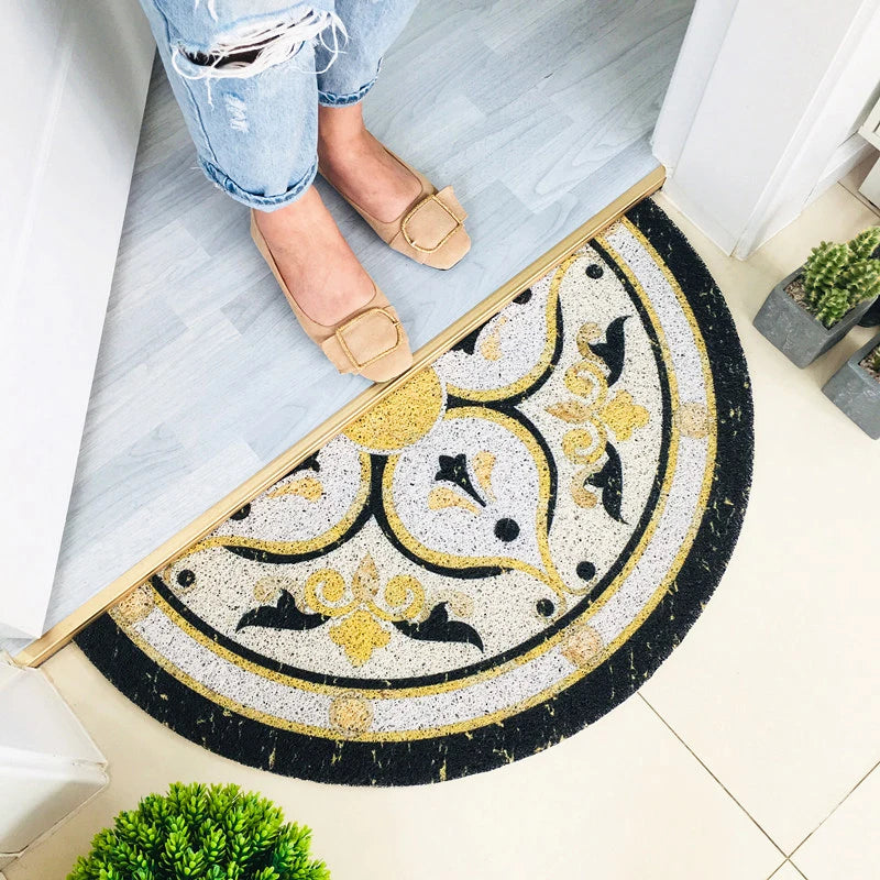 tapis d'entrée noir floral antidérapant moderne 30x60cm 40x80cm 45x90cm PVC