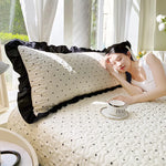 taies d'oreiller polyester non toxique motif points doux blanc housse lit couple usage domestique