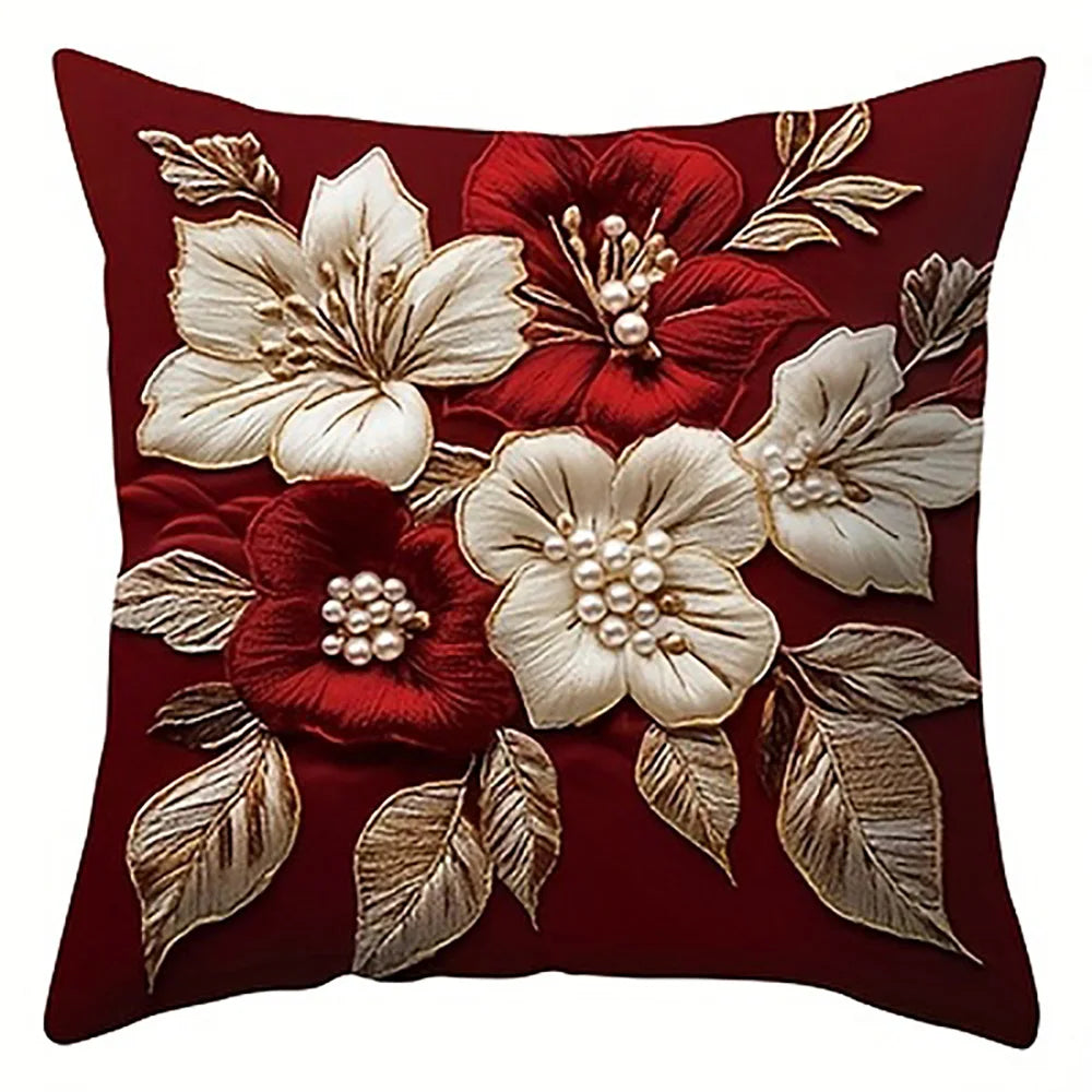 taies d'oreiller décoratives motif floral rouge bordeaux coussins carrés polyester 45x45cm décoration maison hospitalière