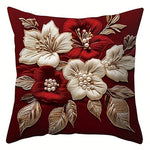 taies d'oreiller décoratives motif floral rouge bordeaux coussins carrés polyester 45x45cm décoration maison hospitalière