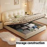 lit rangement moderne beige clair texture cuir bordures fronces 1800mm large