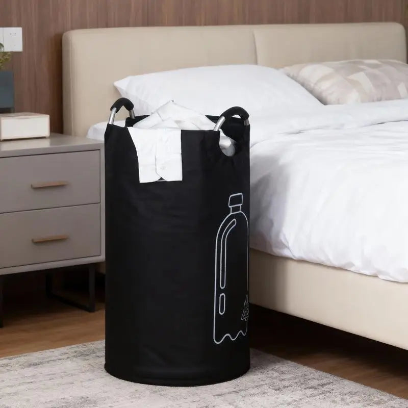 sac linge pliable noir recyclage moderne bouteille symbol imprimé texturé élégant rangement