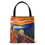 sac main polyester fleurs iris paysage moderne vert bleu beige noir poignées