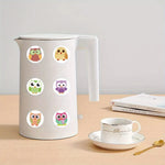 stickers autocollants hibou dessin animé vert bleu rose marron 10 motifs différents 2.4cm