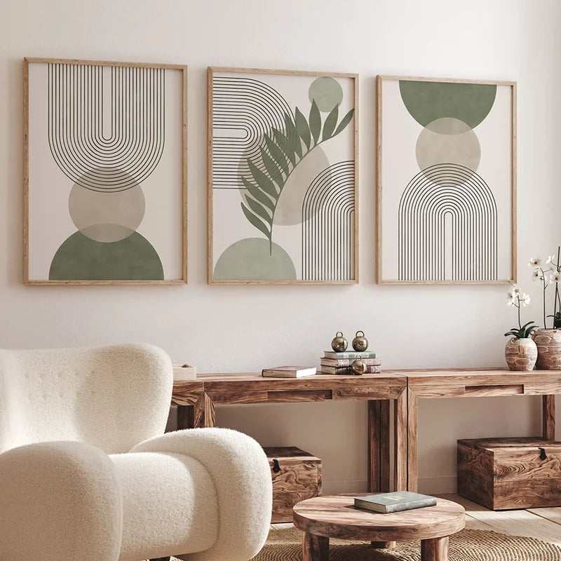 tableaux abstraits modernes motifs géométriques vert olive deco murale sans cadre toiles texturées minimaliste
