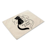 serviettes lin motif chats noir rayures illustration simple beige clair