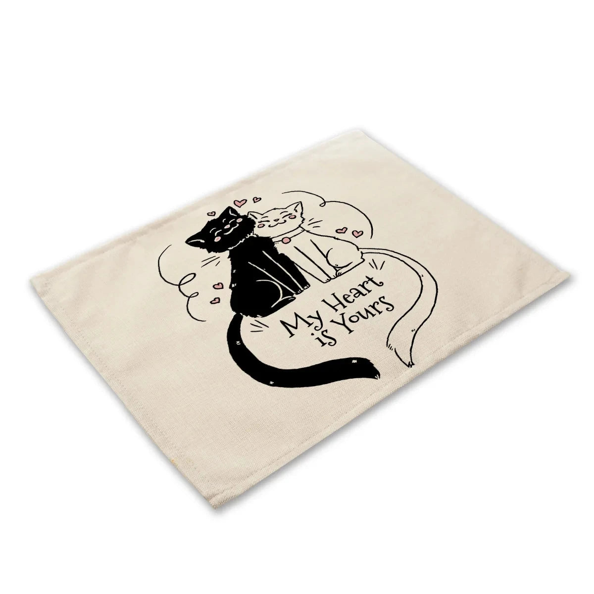 serviettes lin motif chats noir rayures illustration simple beige clair