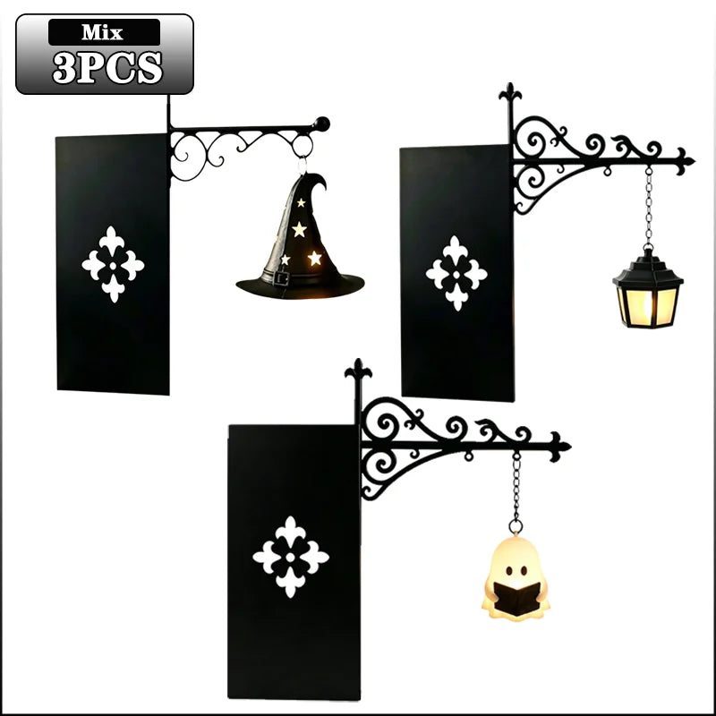 lampe table vintage sorcière citrouille halloween noir motif fleur rétro bibliothèque décoration
