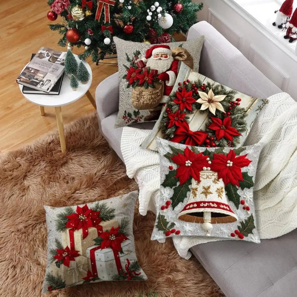 coussin décoratif noël carreaux rouge blanc flocon neige bonhomme neige guirlande sapin 45cm 45cm