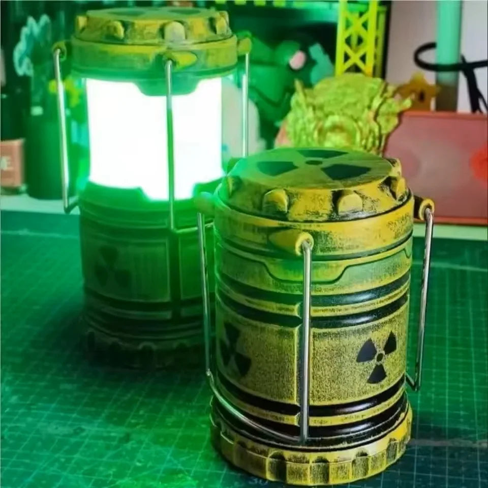 lampe camping vert rayures nucléaire vintage poignée métallique halloween décoration intérieure anniversaire cadeau
