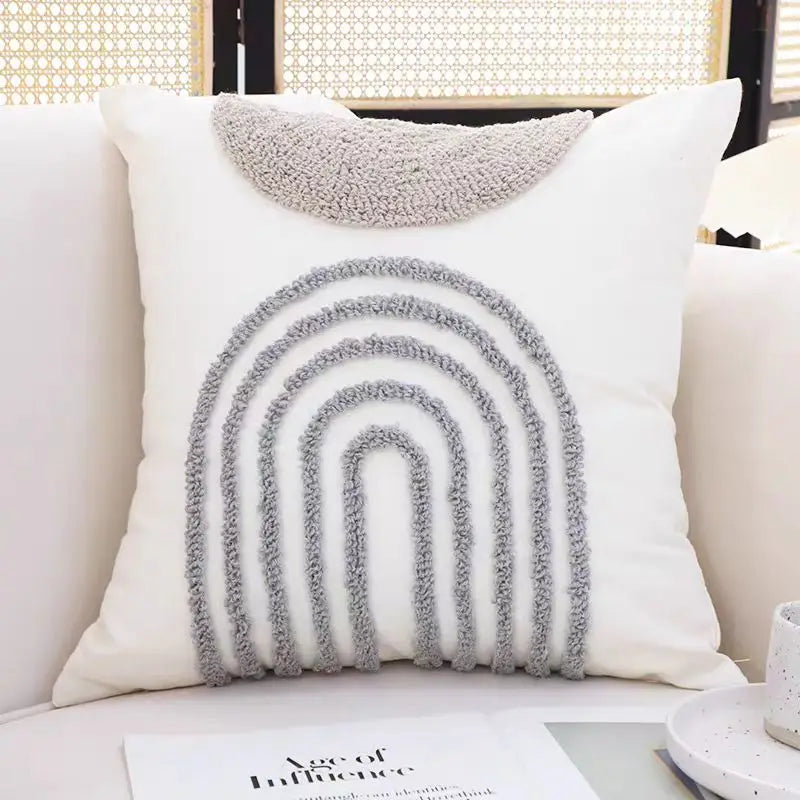 coussin moderne couverture 45x45cm gris blanc motif géométrique circulaire lavable décoration canapé nordique