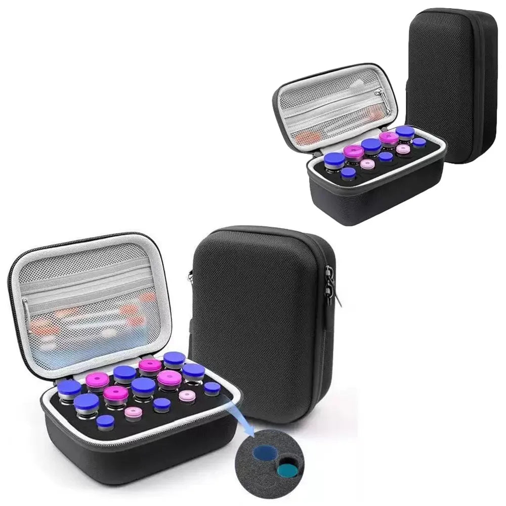 rangements réutilisables flacons médicaments violet rose bleu noir opaques pratique compact 10emplacements