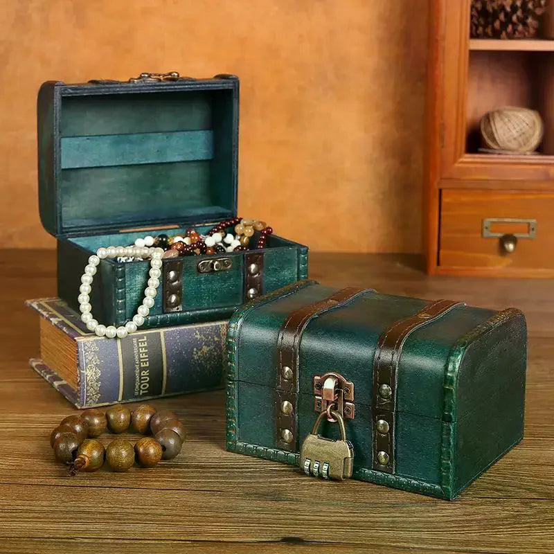 coffre bijoux bois vert marron vintage serrure imitation cuir okolets