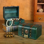 coffre bijoux bois vert marron vintage serrure imitation cuir okolets