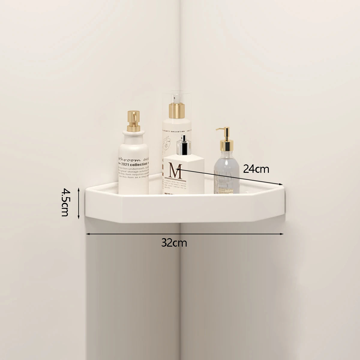 étagère salle bain blanc moderne adhésive shampooing gel douche lotion parfum verre boucles d'oreilles
