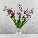 bouquet fleurs artificielles orchidées cymbidium roses blanches violettes jaunes décoration intérieure maison moderne minimaliste