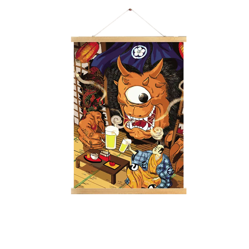 affiche toile japonaise lutte sumo bière décoration restaurant sushi ramen mur traditionnel