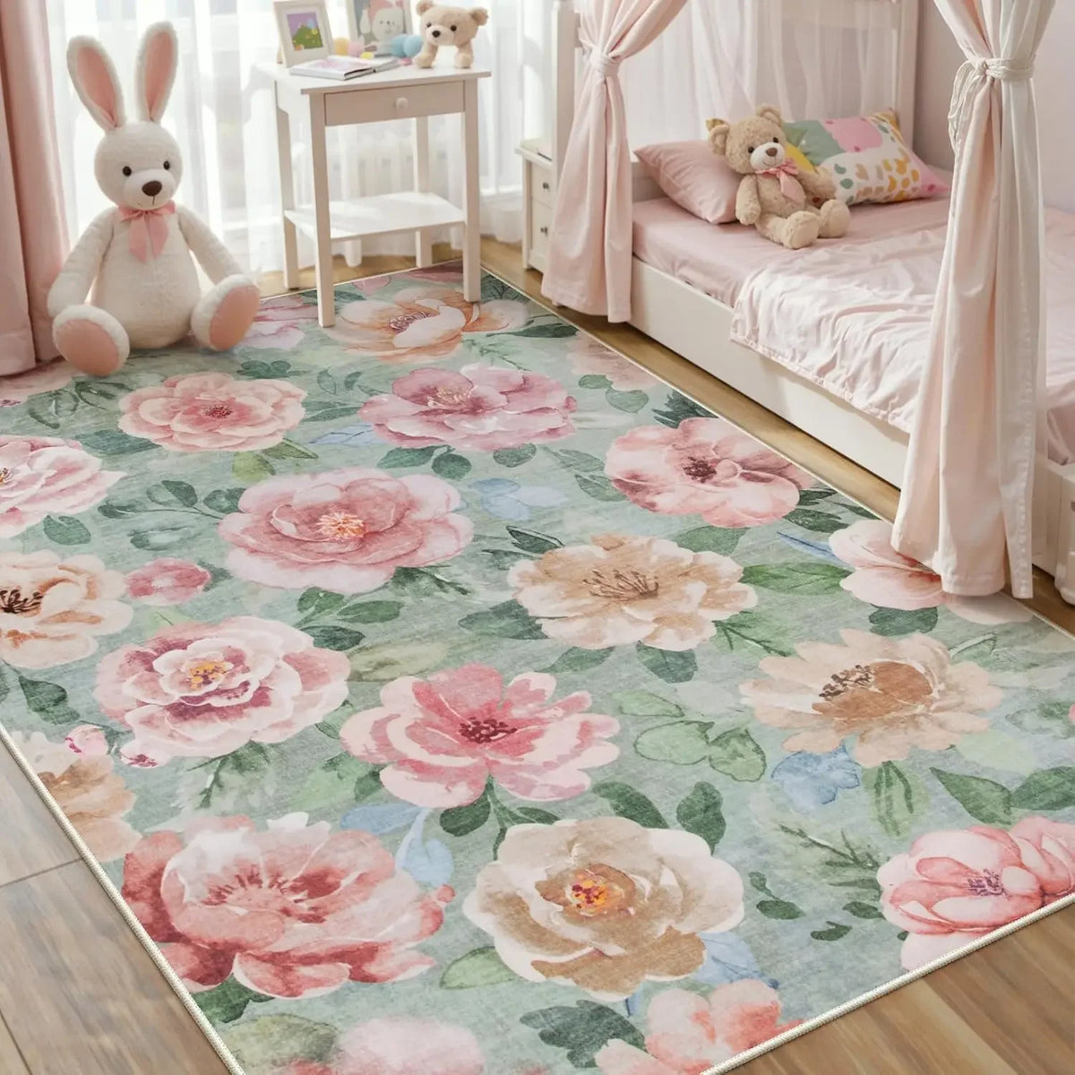 tapis fleurs roses vertes polyester classique chambre salon moderne floral 40x60cm 50x80cm 80x120cm 120x160cm