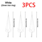 sacs fleurs suspendus macramé boho noir blanc anneaux métalliques rustique