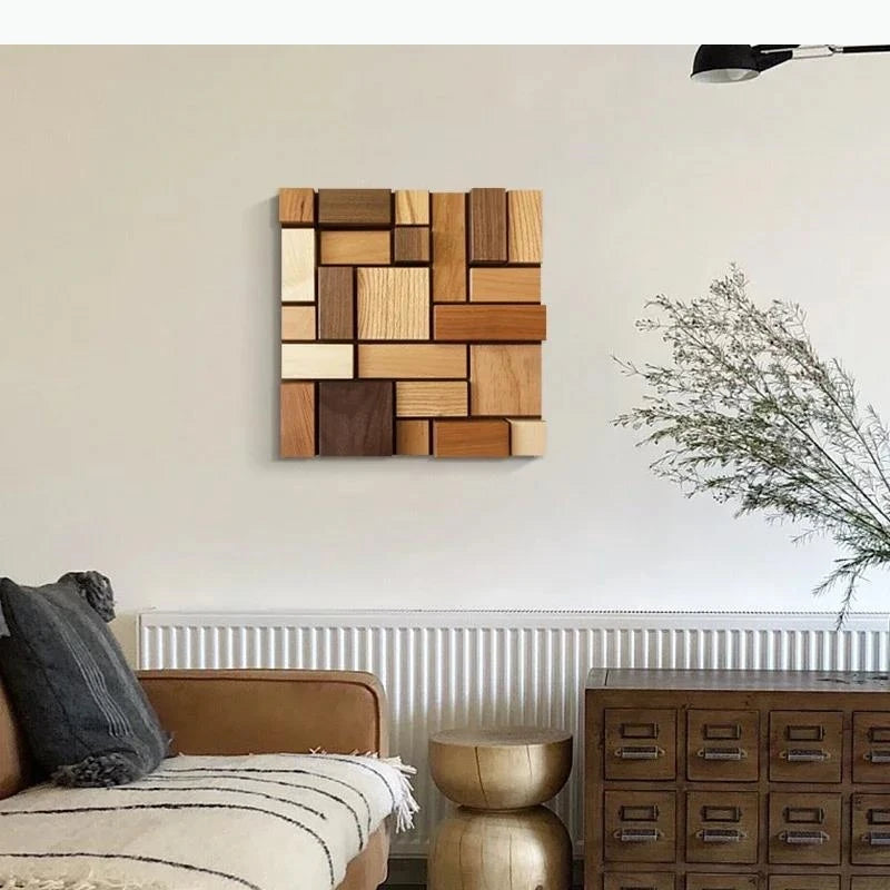décoration murale bois assemblage moderne tableaux rectangulaires couleurs variéesintérieur minimaliste