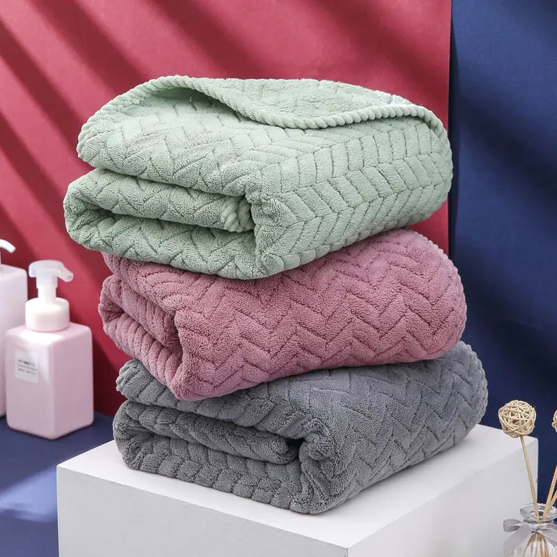 serviette bain microfibre absorbante séchage rapide lavable machine couverture motif géométrique vert pastel rose