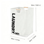 panier linge noir blanc gris toile imprimée LAUNDRY No1 moderne poignées bois capacité grande