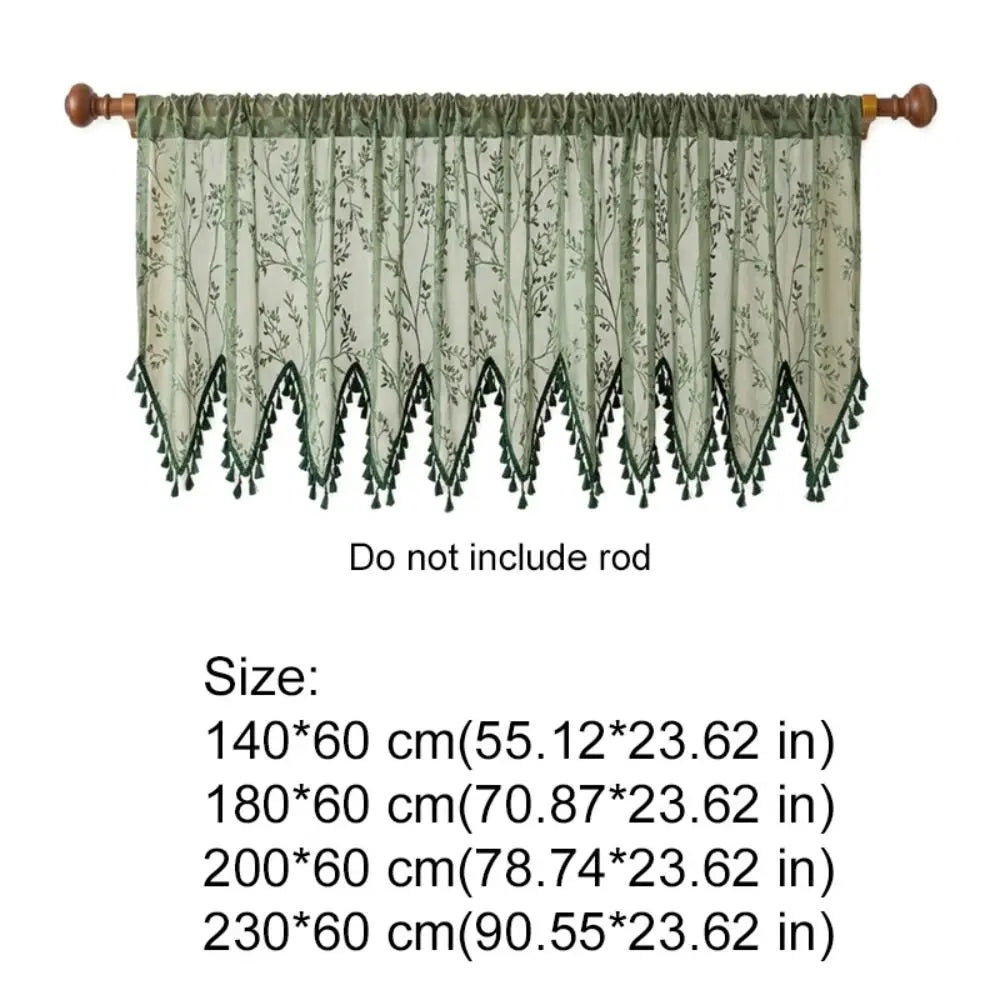 rideau transparent vert floral rustique tringle bois extérieur classique polyester