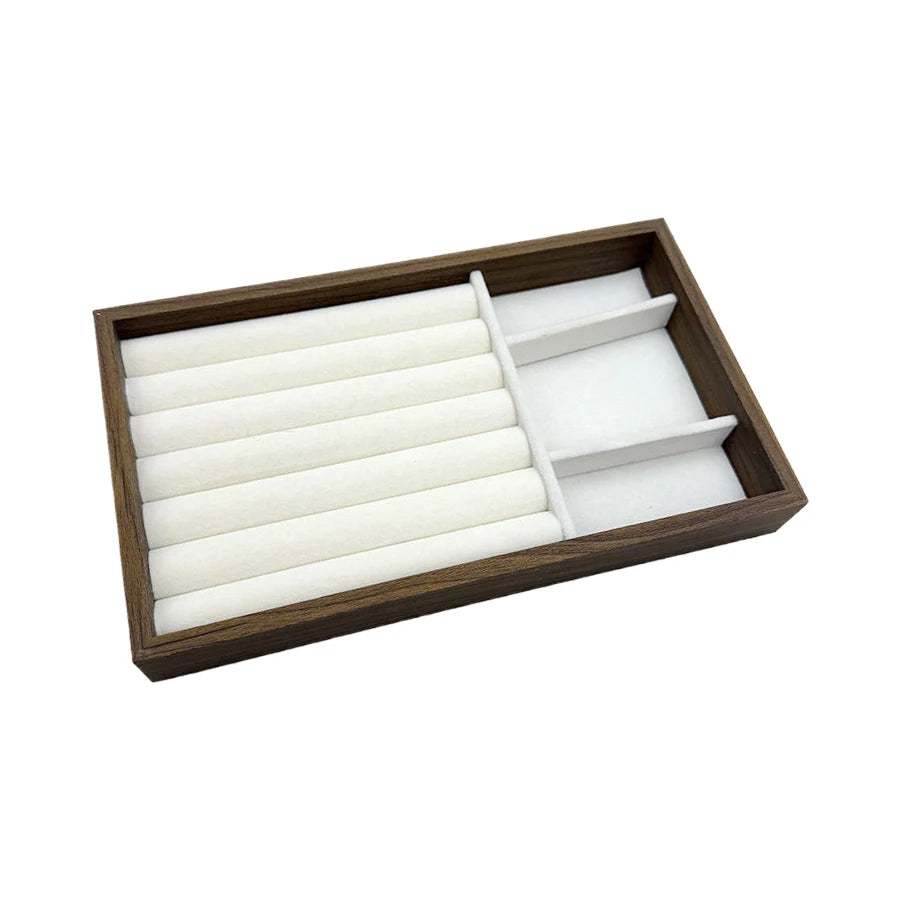 boîtes bijoux velours blanc bois marron clair moderne minimaliste rangement colliers bagues boucles d'oreilles