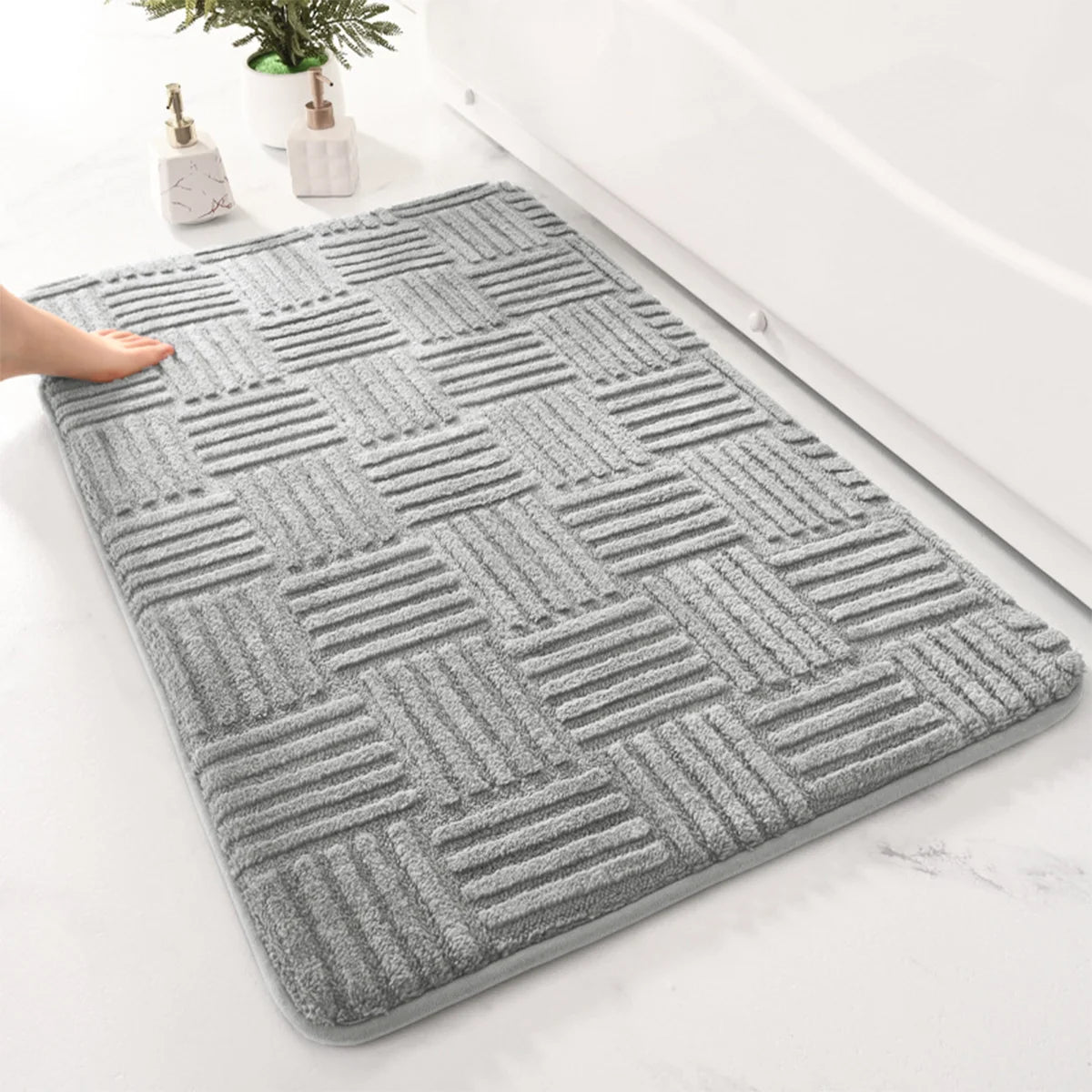 tapis bain gris rayures horizontales polyester moderne antidérapant salle bain douche 40x60cm 50x80cm