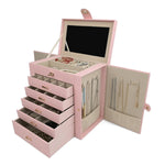 boîte bijoux simili cuir moderne noir rose blanc poignées métalliques rangements multiples velours intérieur