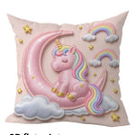 taies d'oreiller licorne rose arc ciel nuages étoiles dorées imprimé 2d polyester 40x40cm 45x45cm