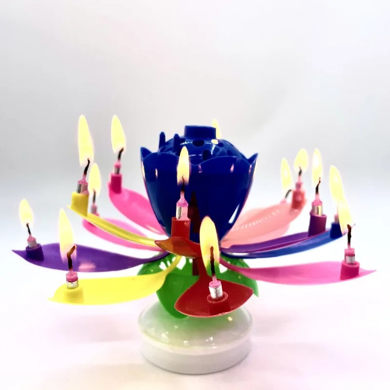 bougies musicales fleur feuilles lotus bleu jaune vert rose rouge modernes festives adhésives