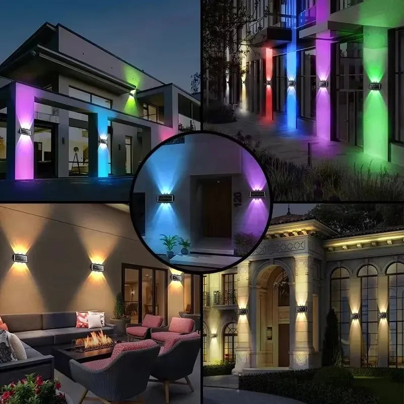lampes murales solaires extérieures modernes led ip65 imperméables 6lumieres rgb blanc jaune