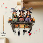 étagère murale décorative sorcières motifs automne couleurs vives halloween clés