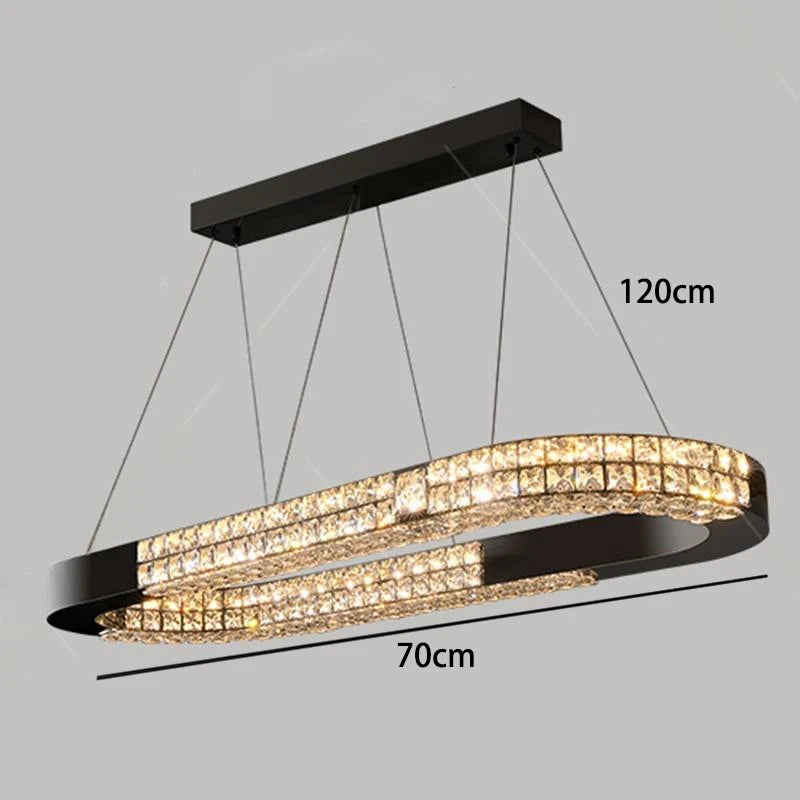 suspension lumineuse moderne cristaux géométriques noir transparent éclairage intérieur chaînes rc dimmable