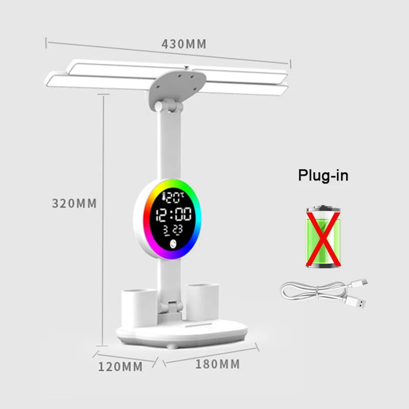 lampe rechargeable led moderne horloge ventilateur blanc multifonctionnelle tasses stylos rubik cube figurine chien