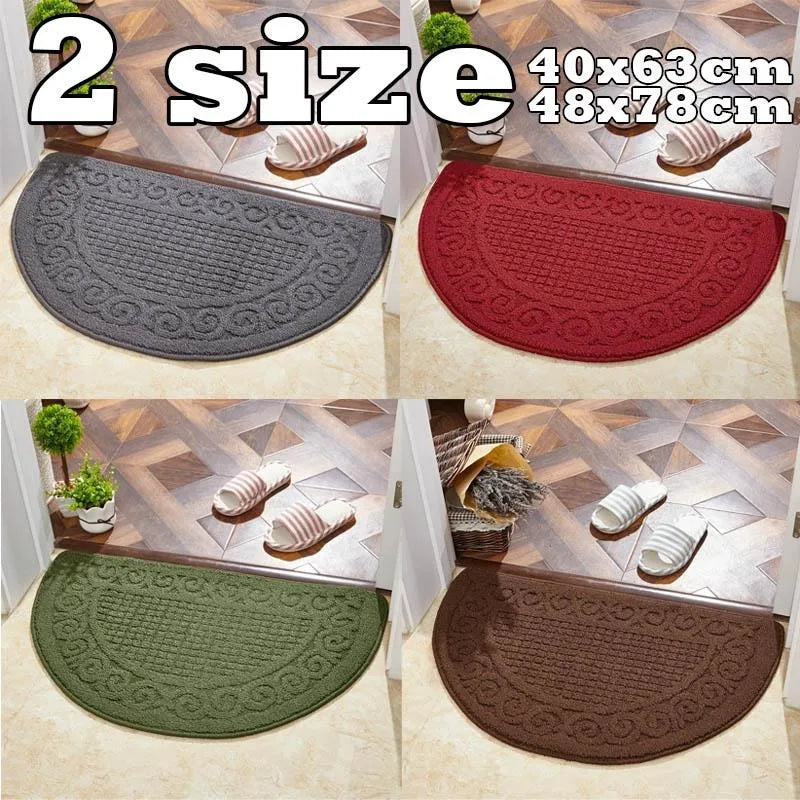 tapis sol antidérapant demi cercle texturé bordure ornée noir rouge vert marronintérieur porte