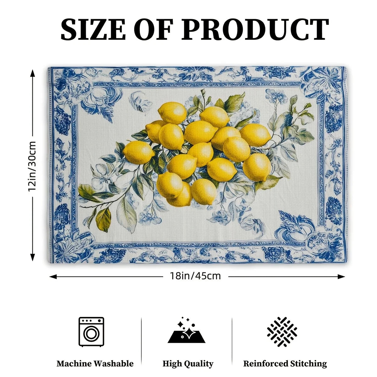 placemats bleu jaune blanc motif floral citron mediterraneen decor 12x30cm 18x45cm set