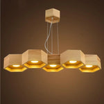 lustre suspendu bois clair hexagonal modernes ampoules led salon chambrehôtel