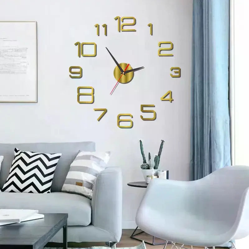 horloge murale moderne adhésive noir or rouge numéros aiguilles 50cm 40cm