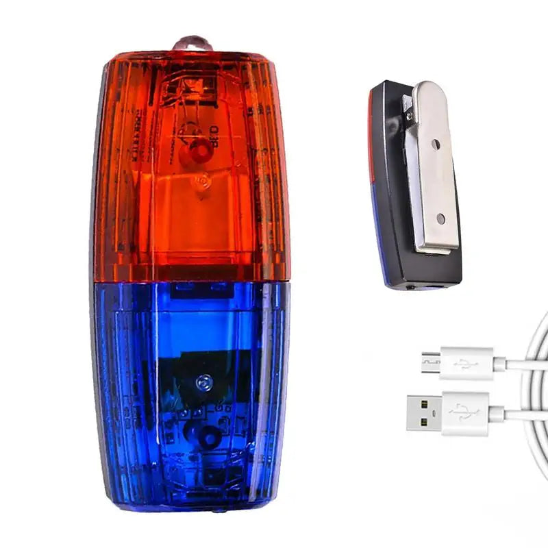 lampe sécurité rouge bleu transparente rechargeable usb clips métalliques moderne compact emergency flashlight