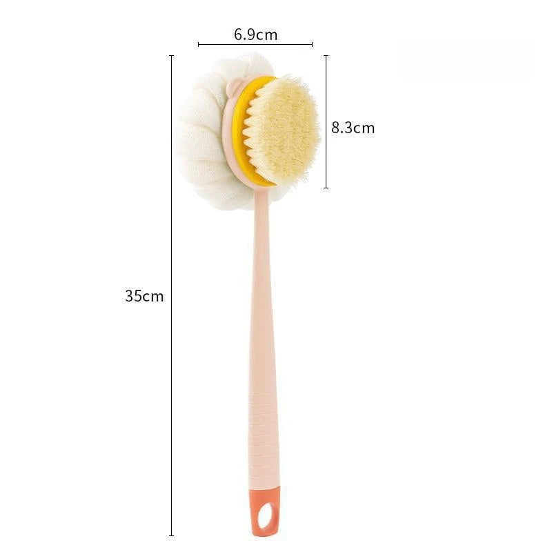 brosse bain douce flexible moderne poignée anneau blanc rose pâle texture maille corps nettoyage
