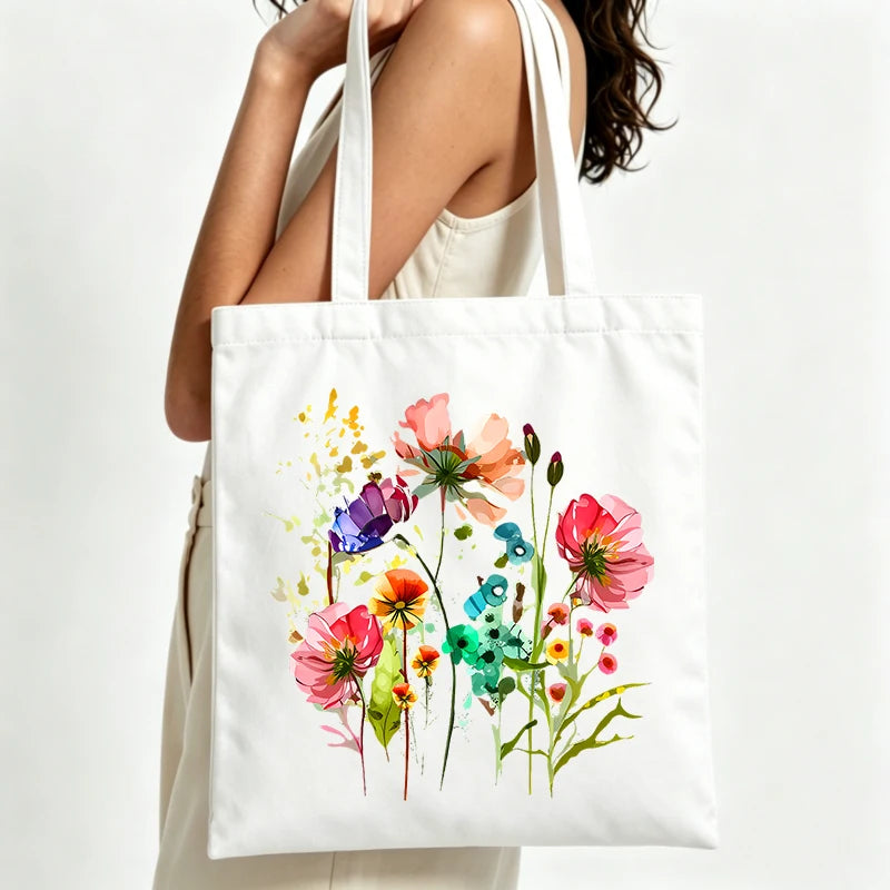 sac main toile fleur blanc moderne minimaliste sans fermeture éclair poignées tissu