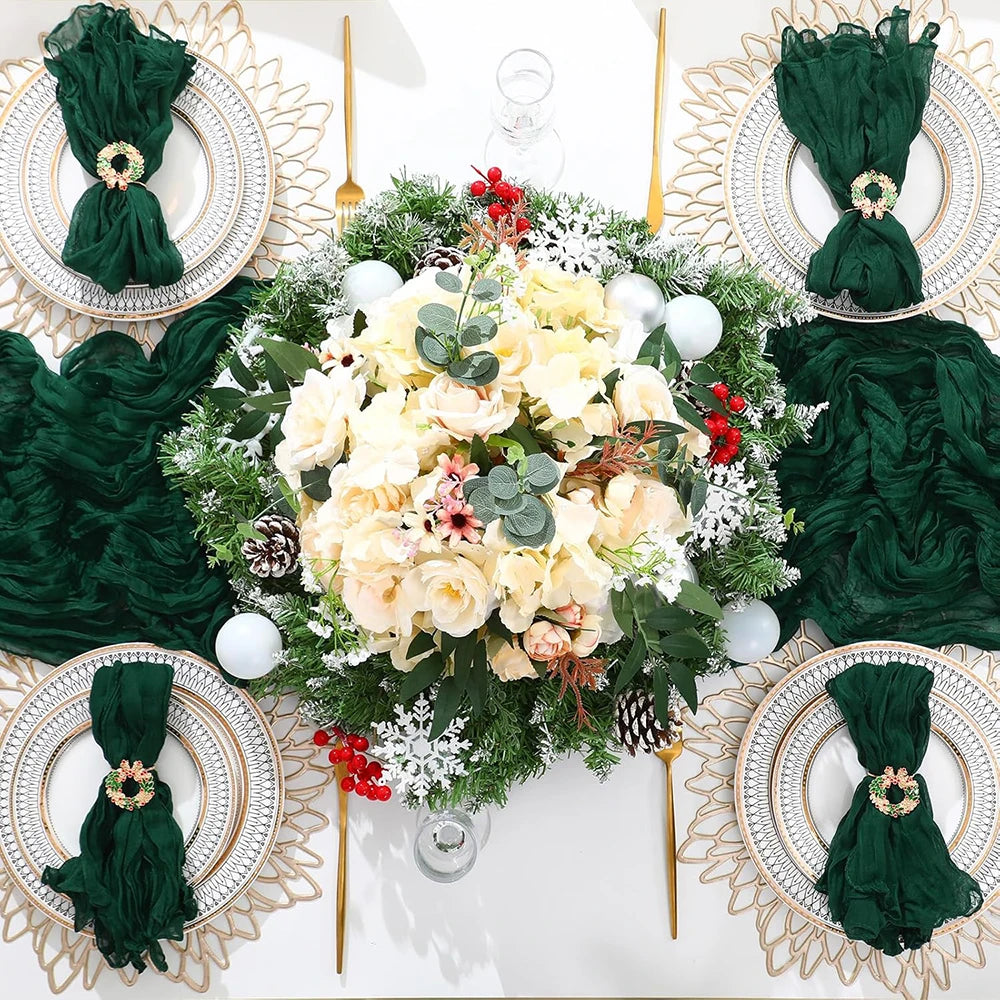 serviettes table crêpe vert foncé plissées adhésives festives mariage fêtes